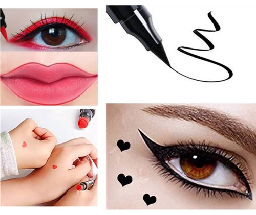 Go Ho Waterproof Liquid Eyeliner Stamps - Double-Sided Black & Red Smudge-Proof Heart Design for Halloween Makeup