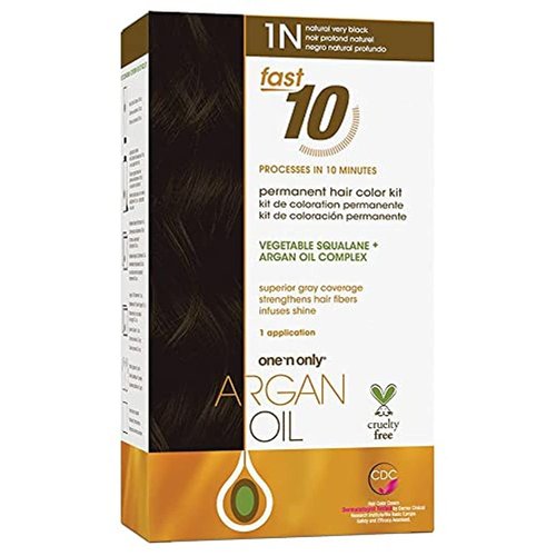 One 'N Only Fast 10 Permanent Hair Color Kit - Moisturizing Hair Dye with Argan Oil | Natural Very Black (1N)