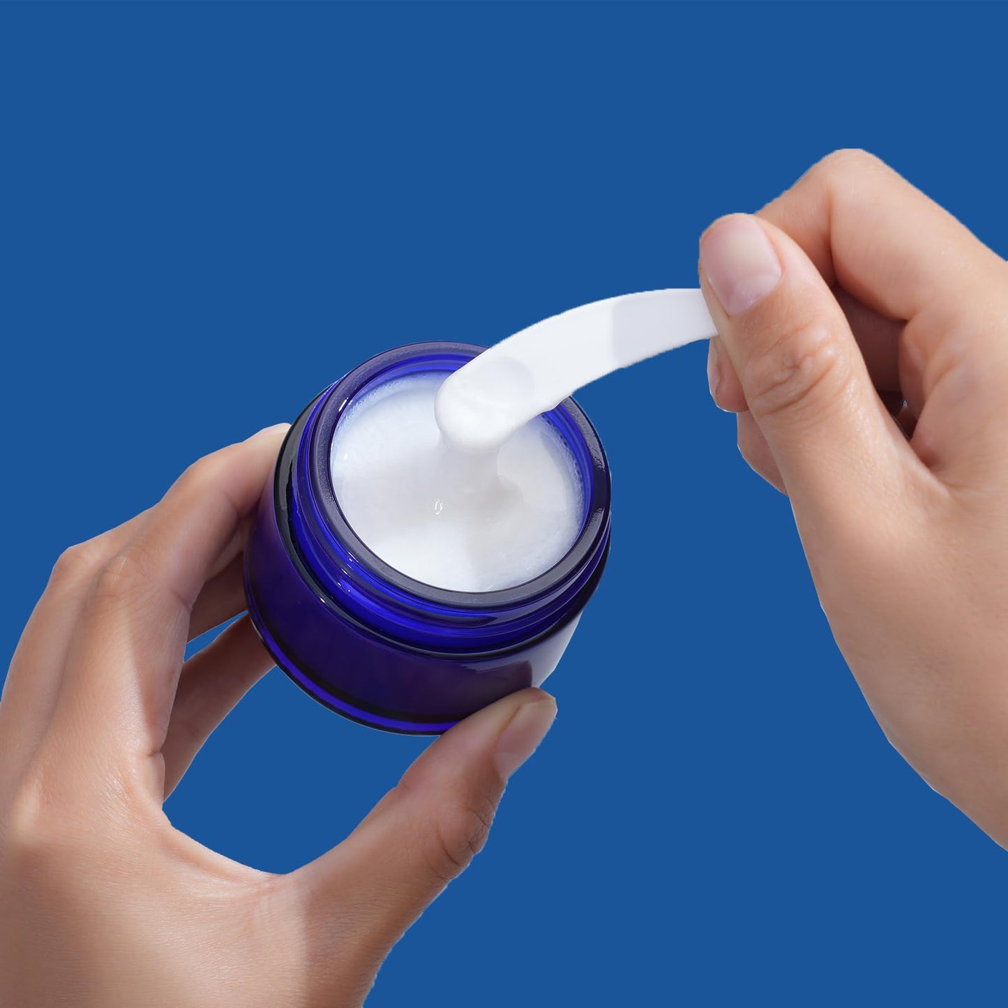 OverNews 4PCS 2oz Glass Jar Travel Size, Empty Cosmetic Lotion Container with Black Lid & Spatula, Small Mini Jar for Beauty (Blue)