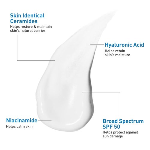 CeraVe AM Facial Moisturizing Lotion SPF 50 - Non-Greasy Face Moisturizer with Hyaluronic Acid & Niacinamide | 3 Oz