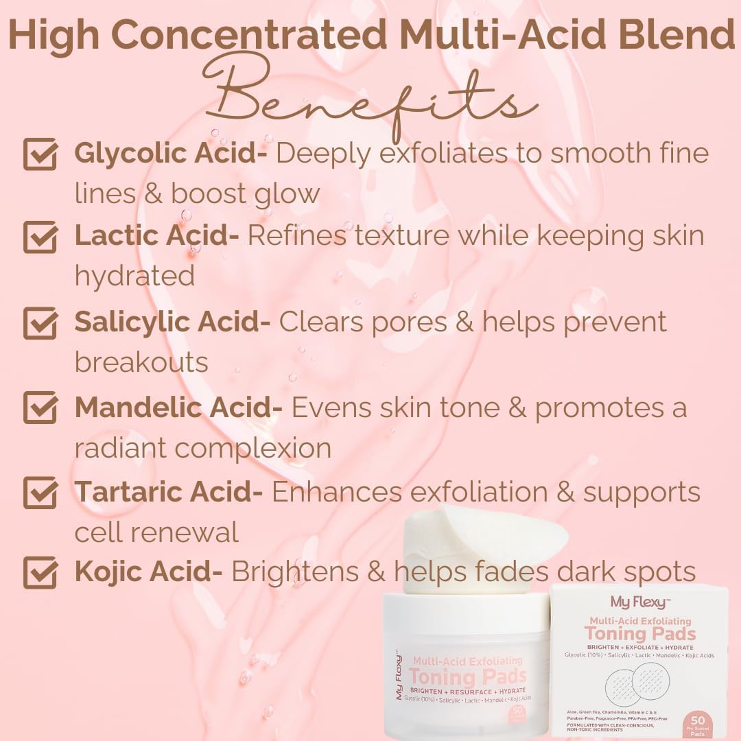 Skiennix Toning & Exfoliating Face Pads - Clear Pores, Brighten Skin & Fade Dark Spots - 50 Count