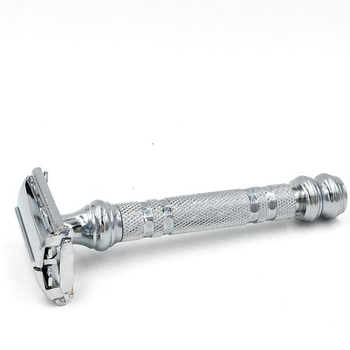 Parker 66R Butterfly Safety Razor - Long Handle Twist-to-Open Brass Frame for Comfortable Shaves | 5 Blades Included