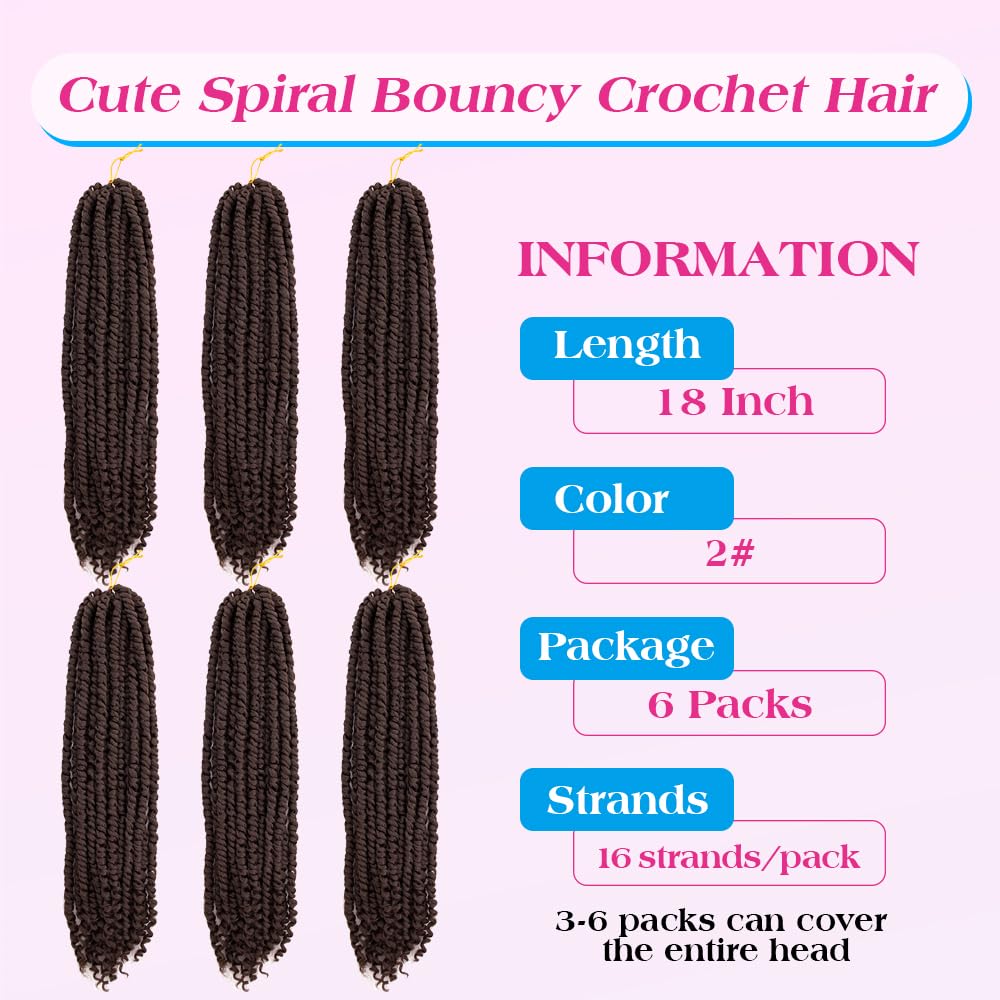 Passion Twist Crochet Hair 18inch 96 Stands Passion Twists Braiding Hair 6 Packs Synthetic Passion Twist Crochet Braids Hair Extensions (2#Dark Brown Hair, 18 Inch (Pack of 6))