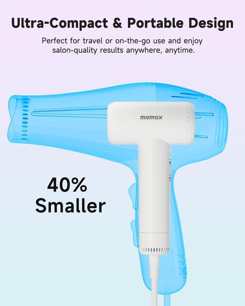 Momax High-Speed Hair Dryer - Mini Blow Dryer with 110,000 RPM Motor, Ionic Technology, Lightweight & Portable