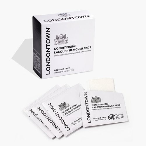 LONDONTOWN Nail Polish Remover Set - Acetone-Free, Gentle Pads for Nail Care & Glitter Polish Removal, 8 Fl Oz
