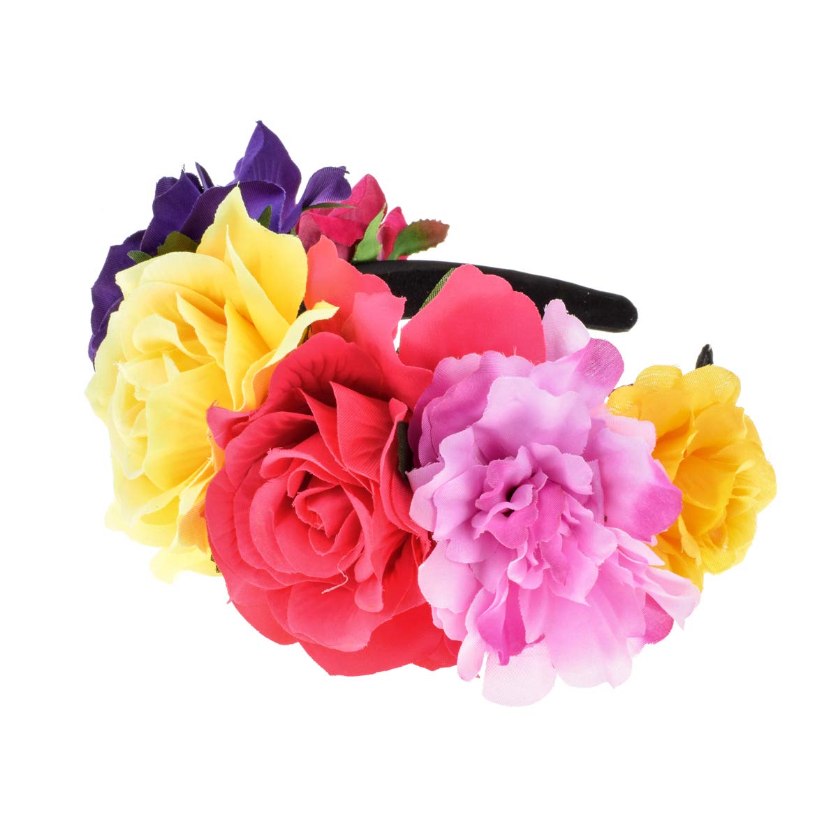 Vividsun Rose Flower Headband Floral Crown Day Of The Dead Headpiece (Purple yellow)