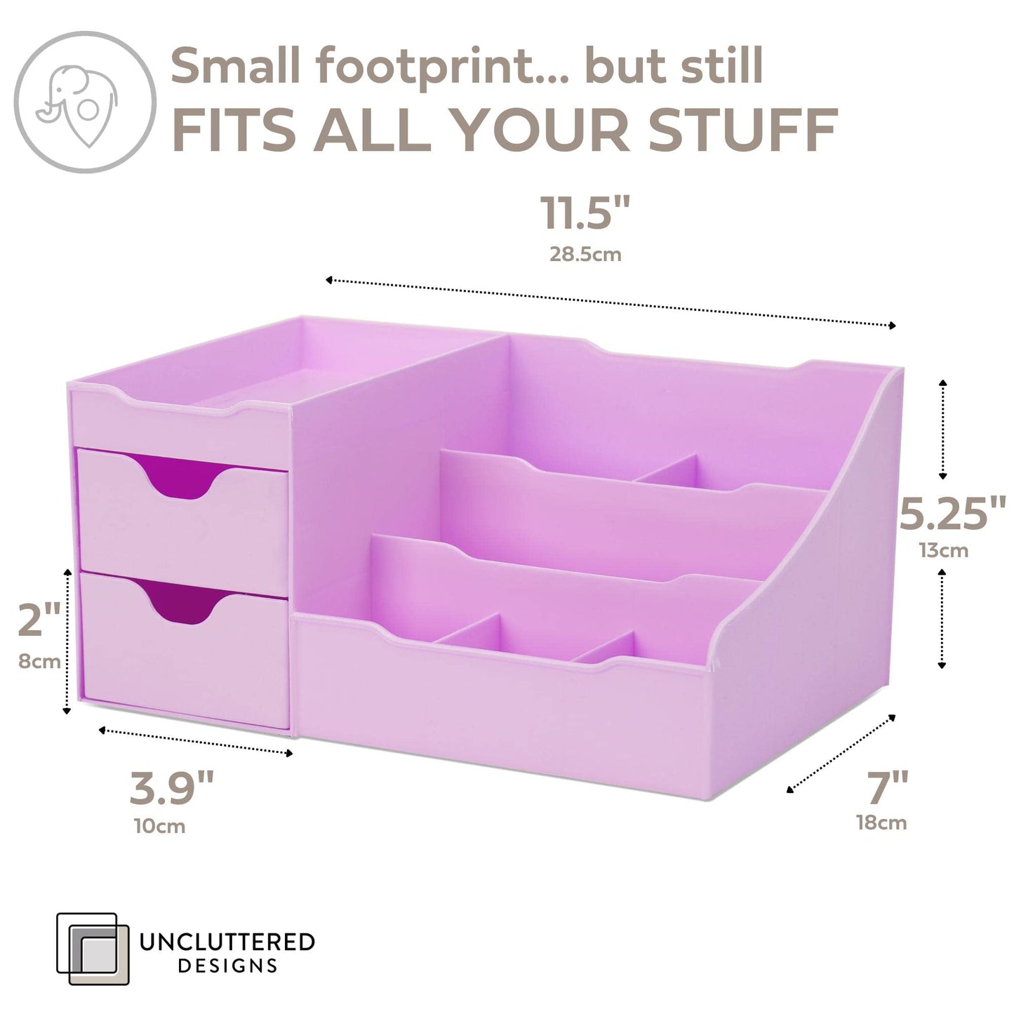 Uncluttered Designs Makeup Organizer With Drawers - Modern Countertop Storage for Cosmetics - Chic Vanity Holder for Perfume, Skincare, Brush, Lipstick, Nail Polish Organization & Display (Purple)