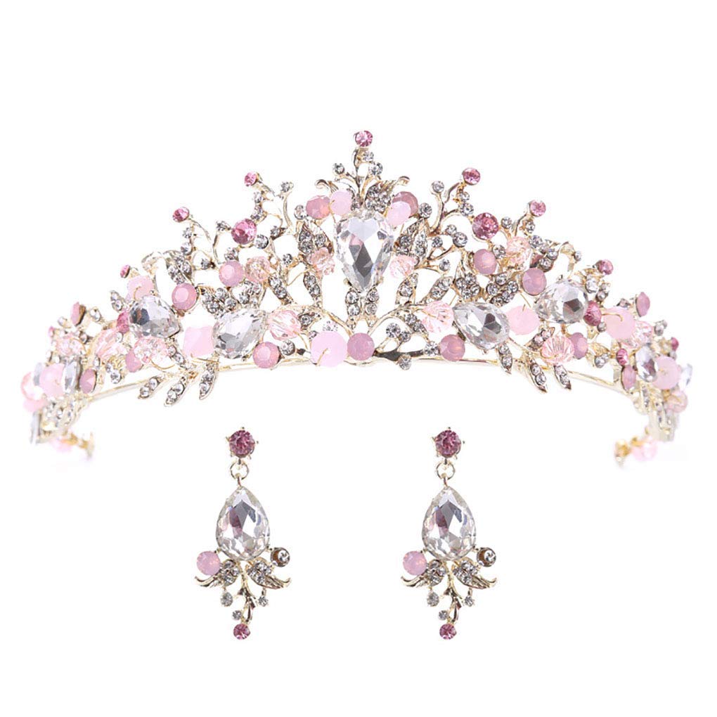 BELLAWOO Women Pink Tiara Princess Crystal Crown for Girls Birthday , Snow White Women Tiaras for Wedding