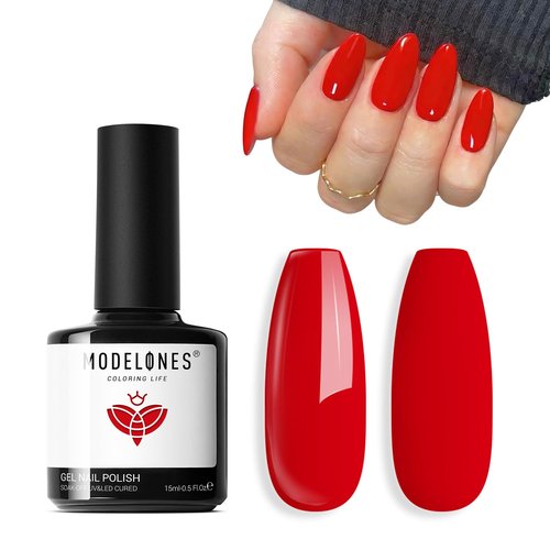 modelones Red Gel Nail Polish Nail Bright Ferrari Red Gel Polish Nails Soak Off LED Nail Art DIY Salon Manicure 15 ML