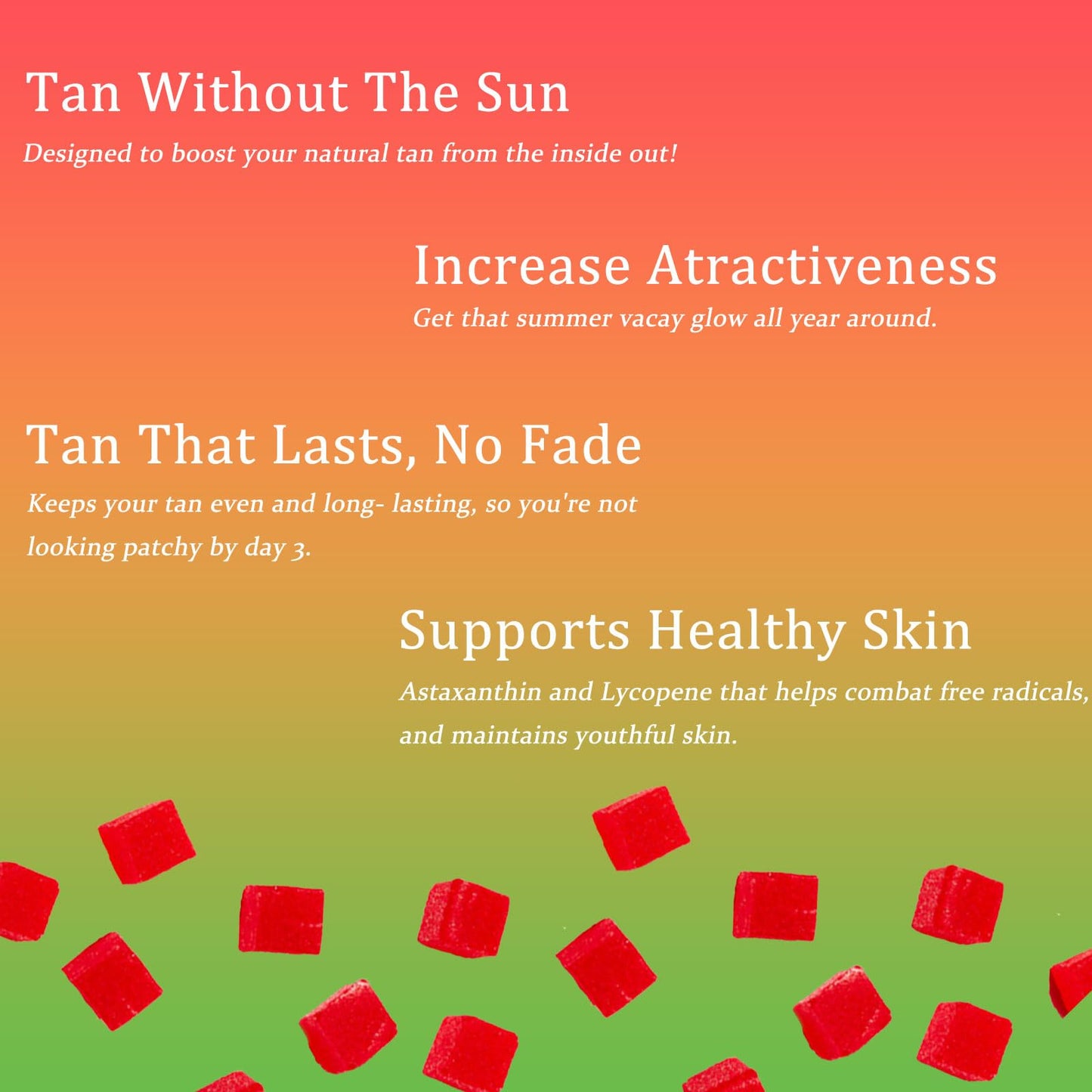 Tanning Gummies, Daily Tanning Gummies with Astaxanthin, Lycopene & Beta Carotene for Skin Health & Glow, Vegan, Non-GMO, 60 Count