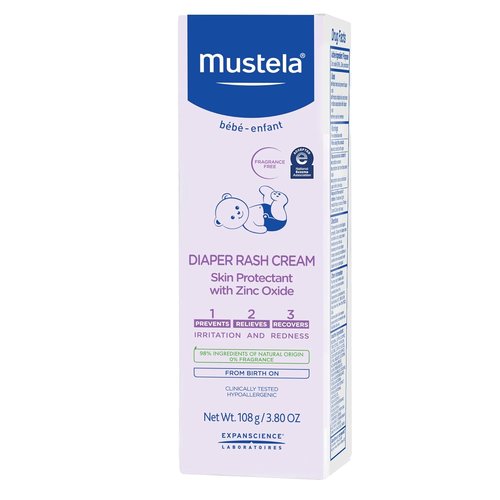Mustela Baby Diaper Rash Cream - Fragrance-Free Skin Protectant with Zinc Oxide - 98% Natural Ingredients