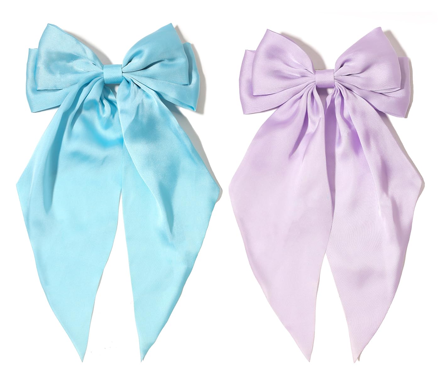 Furling Pompoms Hair Bows Clips for Women Large Bow Clip for Girls Satin Long Tails with Alligator Clips Big Hair Bow Hair Accessories (Blue Lilac)