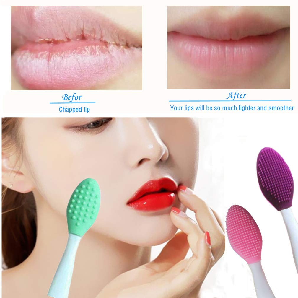 Skiennix Lip Scrub Brush Set - Double-Sided Silicone Exfoliator for Lightening Dark Lips | 3 Pcs