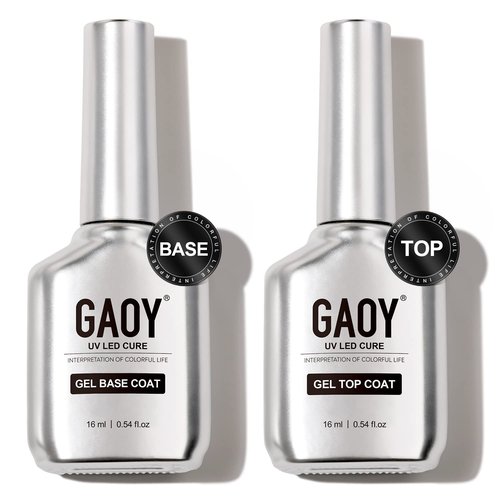 GAOY Glassy Gel Top Coat & Base Coat Set - No Wipe UV Nail Polish Foundation | 16ml, 2 Pcs