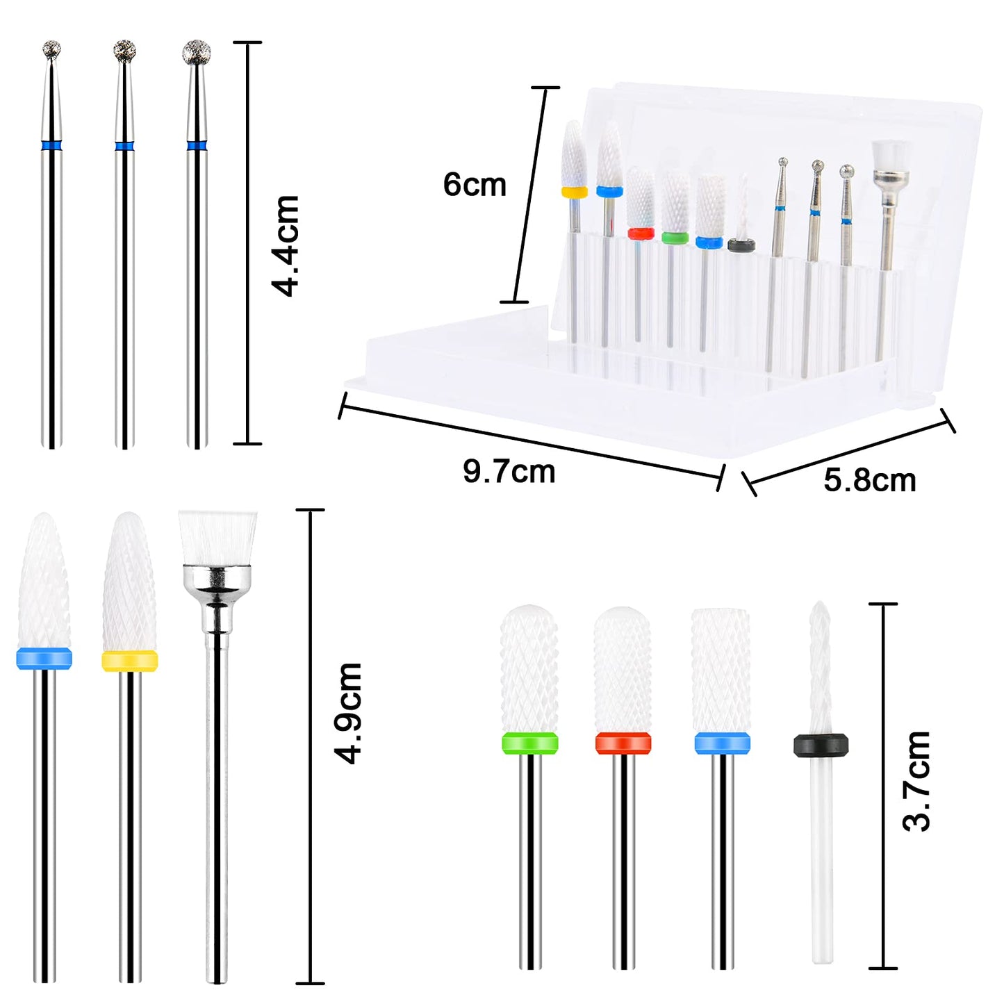 URAQT Ceramic Nail Drill Bits Sets, 10 pcs Electric Nail Drill Bits Kit 3/32", Professional Cuticle Polishing Bits for Acrylic Gel Nails, Electric Nail Files Manicure Pedicure Drill Tool
