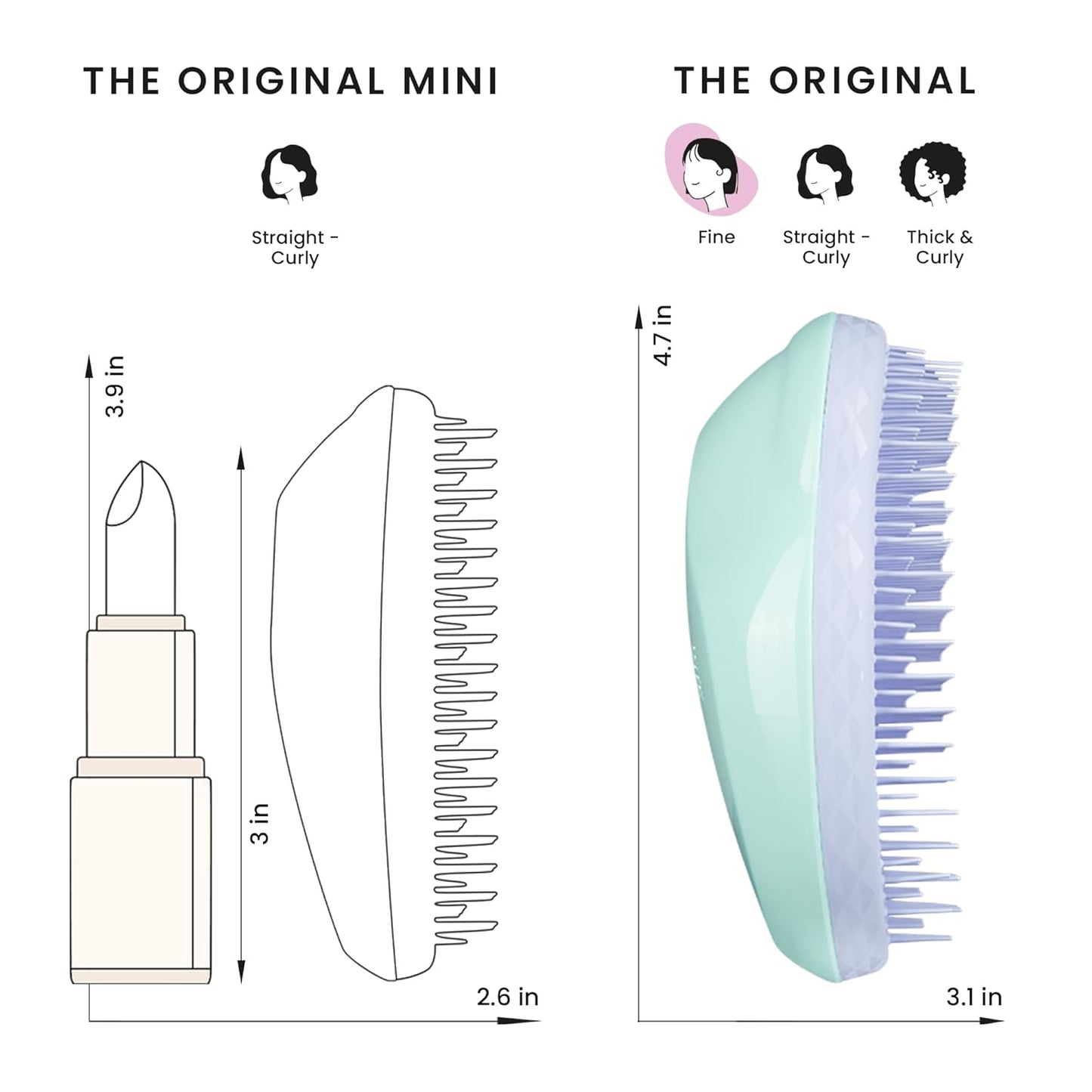 Tangle Teezer Original Detangler Brush - Perfect for Color-Treated & Fine Hair - Mint Violet