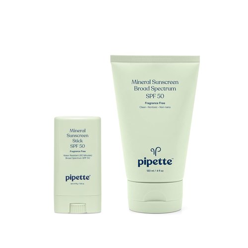 Pipette 100% Mineral Sunscreen Lotion & Stick Duo - Clean Broad Spectrum UVB/UVA Protection for Kids & Sensitive Skin