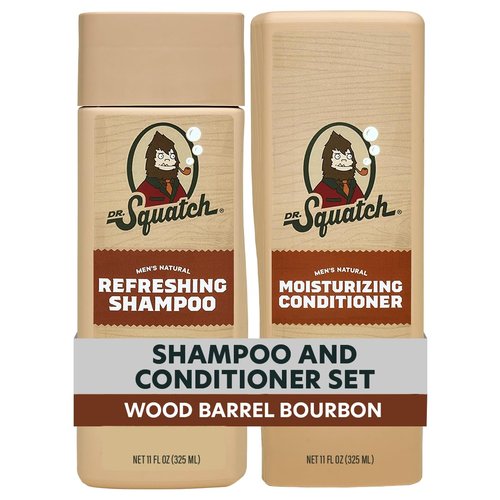 Dr. Squatch Natural Men's Shampoo and Conditioner Set - Healthy, Full Looking Hair - Wood Barrel Bourbon Natural Shampoo and Conditioner for Men (11 fl oz, 2-Pack)