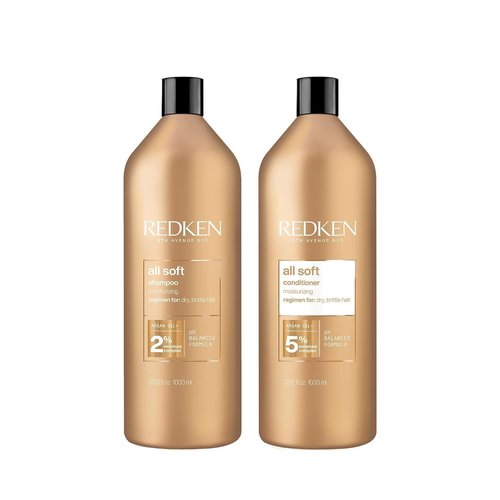 Redken All Soft Shampoo & Conditioner Set - Moisturizing Hydration for Dry, Brittle Hair with Argan Oil