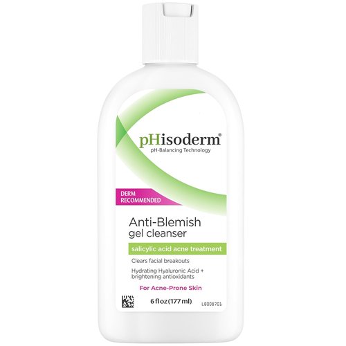 pHisoderm Anti-Blemish Gel Cleanser - pH Balanced Formula Clears Acne & Prevents Breakouts | 6 Fl Oz