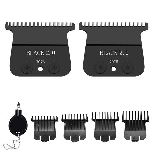 BaBylissPRO 707B Replacement Blades - 2 Pack with 4 Guards for FX787 & FX726 Trimmers | Black