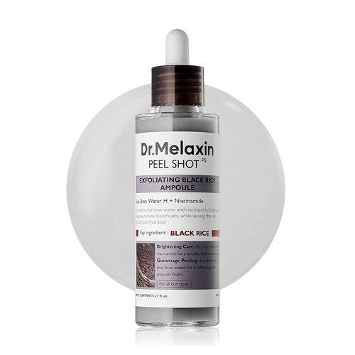 Dr. Melaxin Peel Shot Glow Black Rice Peeling Ampoule - Gentle Exfoliating Serum with AHA & BHA, 2.71 fl. oz.