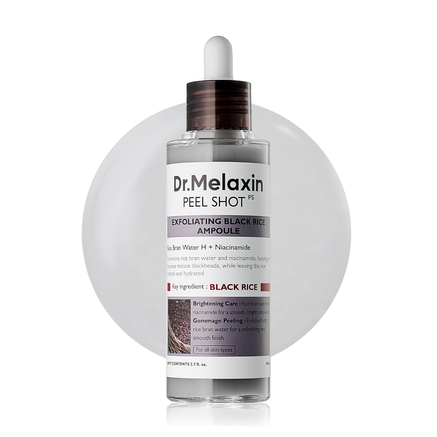 Dr. Melaxin Peel Shot Glow Black Rice Peeling Ampoule - AHA BHA Exfoliant with Rice Water & Niacinamide, 2.7 fl. oz for Radiant Skin