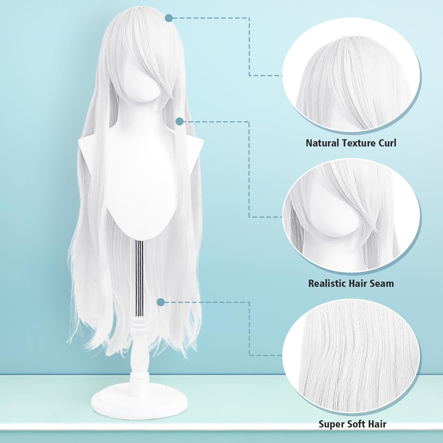 UTIEHD 100cm / 40 Inch Long Wig, Universal Anime Costume Cosplay Wig, Perfect for Party, Daily-Use, Festivals, and Halloween, Great for TV, Film, Anime Game Character Cosplay (Silver White)