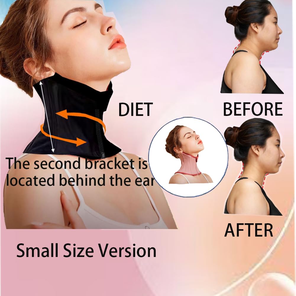 CMRCOYO Neck braces for neck pain and support Chin strap for sleeping Neck wrinkle patches and double chin reducer stretcher (BLACK, XL)