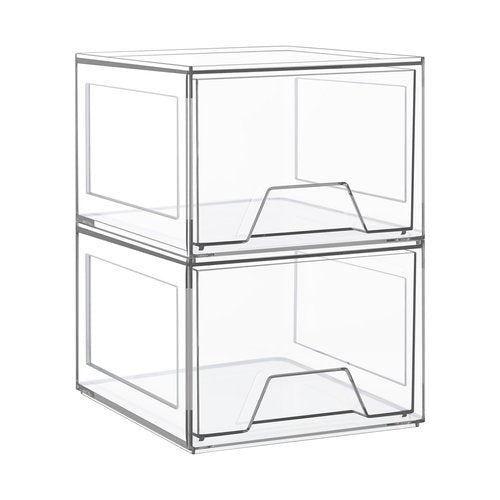 2 Pack Stackable Makeup Organizer, 4.4'' Tall Acrylic Bathroom Organizer and Storage Drawers, Clear Plastic Drawer Storage Bins For Vanity, Undersink, Cabinets, Pantry