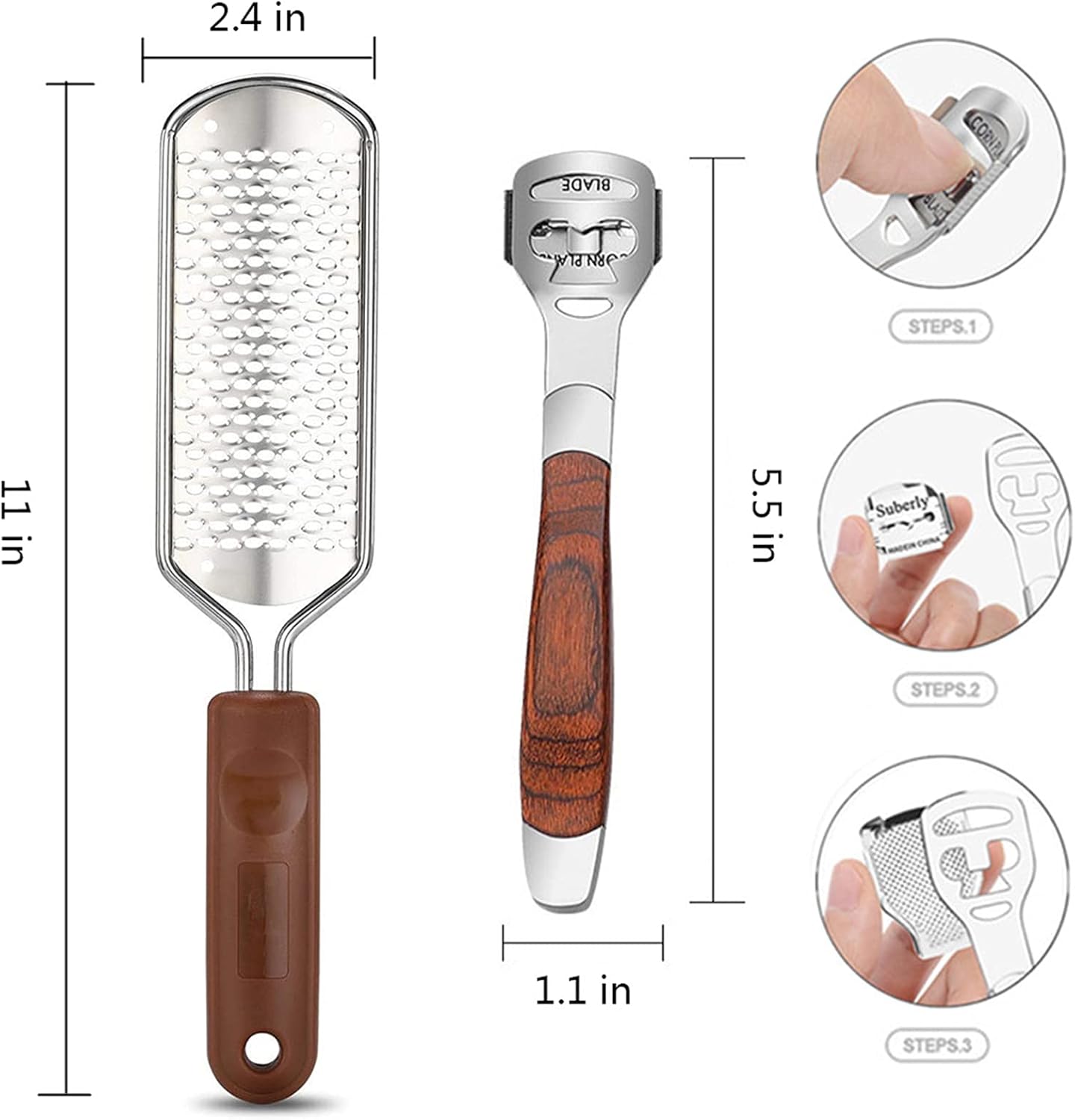 Skiennix Colossal Foot Rasp & Callus Shaver Kit - 10 Replacement Heads & Wood Handle for Smooth Feet