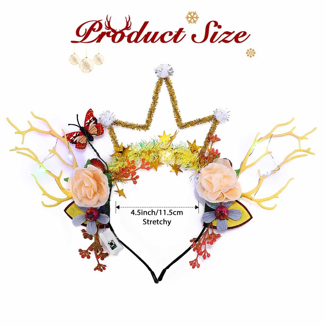 Nicute Light Up Christmas Headbands Xmas Reindeer Hair Hoop Glow Flower Holiday Party Hair Band for Women and Girls (Colorful-2)