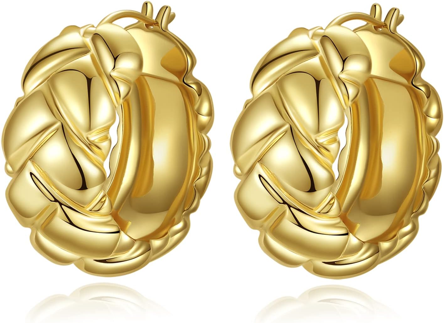 Skiennix 18K Gold Plated Chunky Hoop Earrings - Stylish Thick Statement Jewelry for Women