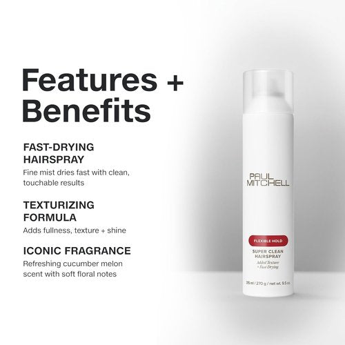 Paul Mitchell Super Clean Hairspray - Fast Drying Formula for Texture & Flexible Hold | All Hair Types