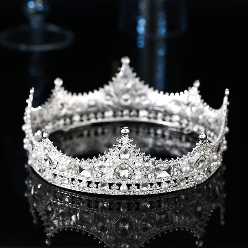 YADIRF King Crystal Wedding Tiara Vintage Rhinestone Crown Hair Bands For Men Birthday Prom Pageant Hair Accessories (Silver)