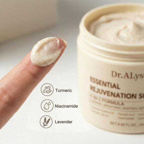 Essence Revitalizing Scrub - Turmeric & Glycolic Acid Treatment for Sensitive Skin | 8.8oz Lavender Cream