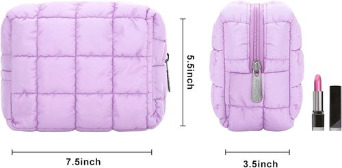 E-Tree Makeup Bag - Quilted Cosmetic Pouch for Women | Travel Toiletry Organizer (Purple)