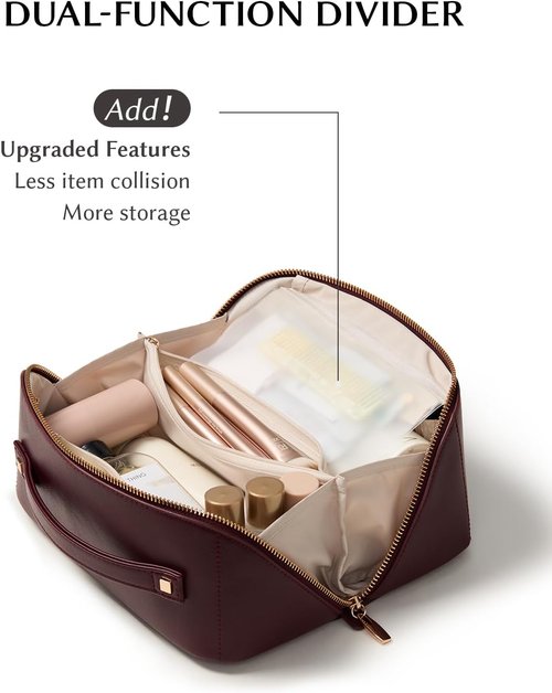 EACHY Travel Makeup Bag - Waterproof PU Leather Cosmetic Organizer for Skincare & Brushes