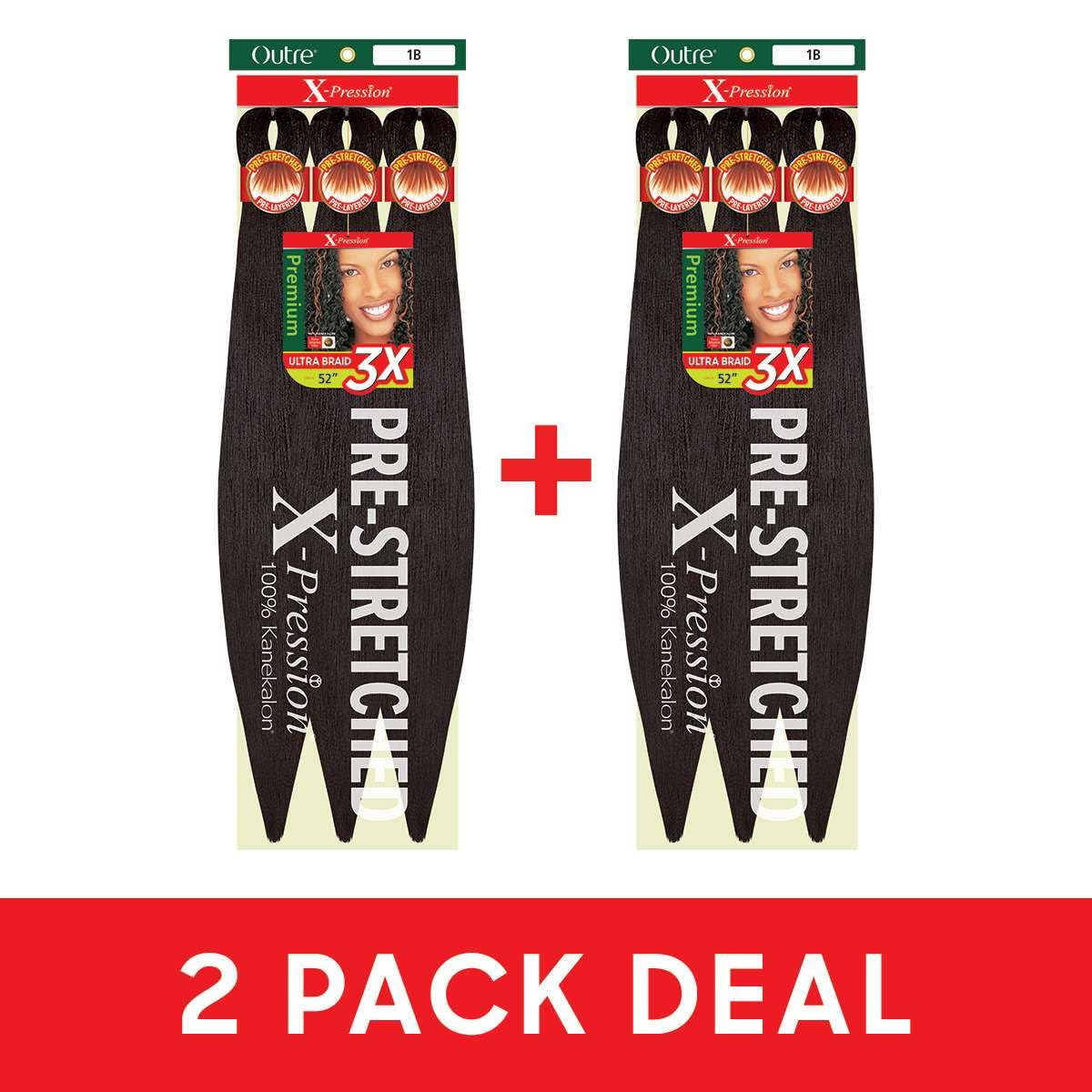 [2 PACK DEAL] Outre X-Pression Braid-Pre Stretched Braid 52" 3X 2 Packs (RASTA)