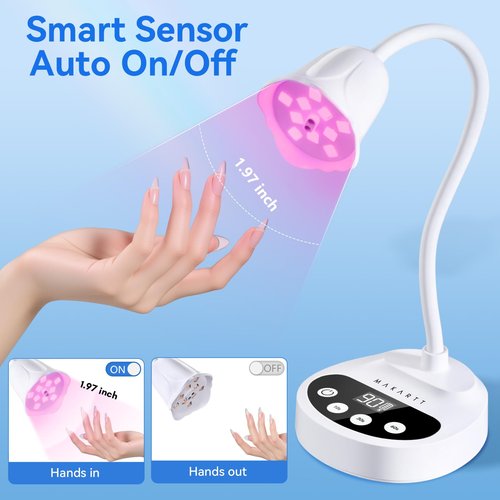 Makartt UV LED Nail Lamp: Portable Cordless 50 mW/cm² Flash Cure Nail Lamp for Gel X & Press-On Nails, Rechargeable USB Gooseneck Nail Dryer with Auto Sensor & 4 Timers for Gel Polish Travel Manicure
