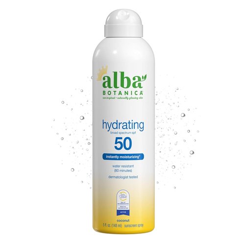Alba Botanica Hydrating Sunscreen Spray - SPF 50 Broad Spectrum Protection, Water Resistant, 5 Fl. Oz