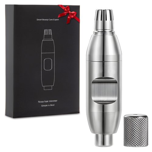 AUZEAL Nose Hair Trimmer for Men, Ear and Nose Hair Trimmer, Manual, Noise-Free, Waterproof, Painless, Gift for Men, Silver