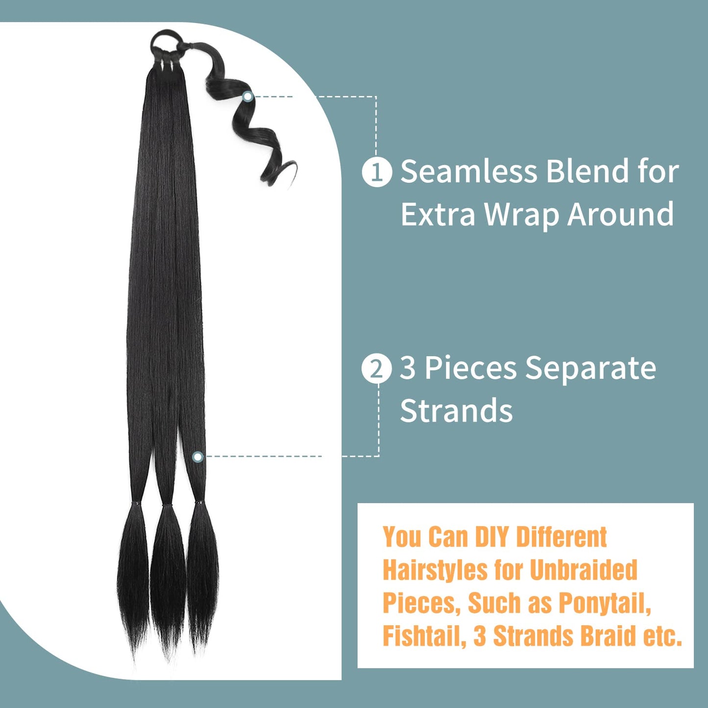 HANNE 34 Inch Long Braided Ponytail Extensions with Hair Tie Natural Black Ponytail Hair Wrap Around Synthetic Hair Extensions for Black Women Hairpieces for Mother's Day (1B)