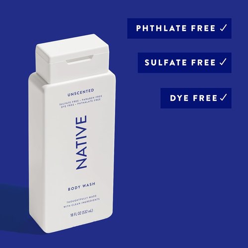 Native Body Wash - Naturally Derived Ingredients for Soft, Hydrated Skin | Unscented, 18 oz - Sulfate & Paraben Free