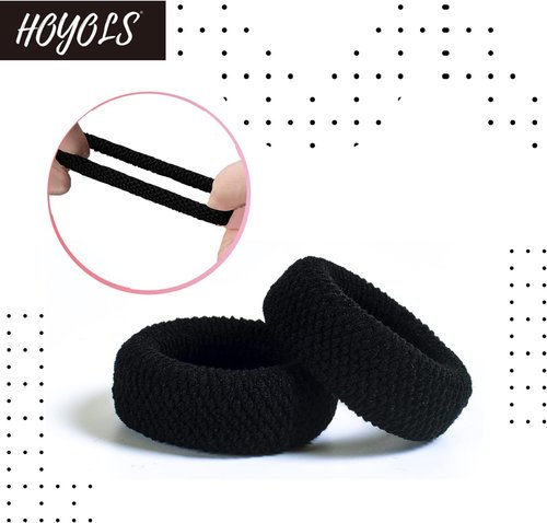 HOYOLS Large Black Hair Ties for Thick Hair, Soft Seamless Cotton Ponytail Holders, No-Damage Strong Bands for Women and Girls, No-Pull Scrunchies Headbands