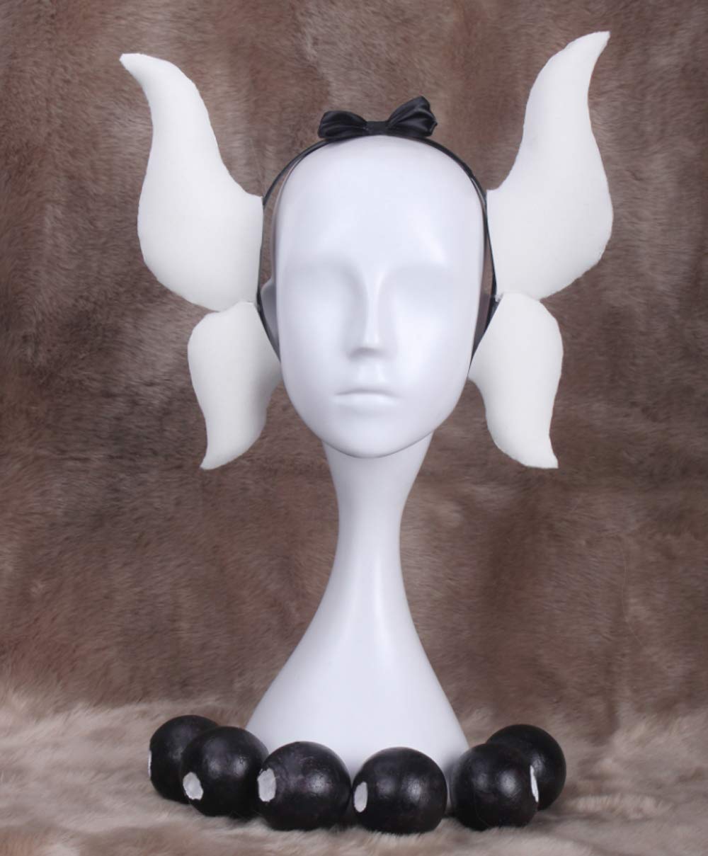 Anime Cosplay Wig Long Purple White Mixed Gradient Hair Synthetic Wigs+6 Balls+Horn+Tail