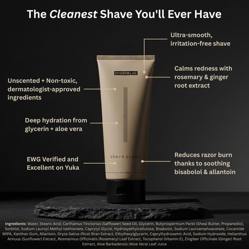 HygieneLab Shaving Cream - Fragrance-Free, Non-Toxic Formula with Aloe Vera & Shea Butter | 6.76 oz