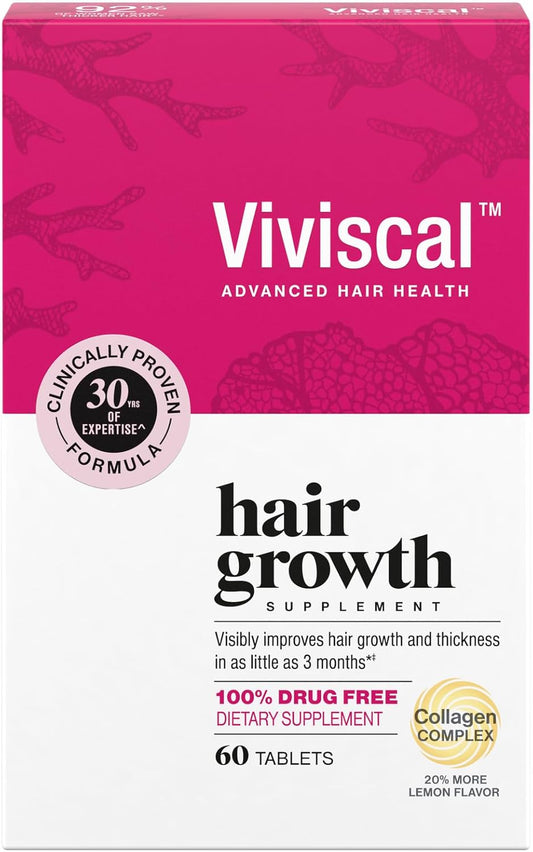 Viviscal Hair Growth Supplements For Women For Thicker, Fuller Hair, Nourishes Thinning & Loss, With Proprietary Collagen Complex, 60 Tablets, 1 Month Supply