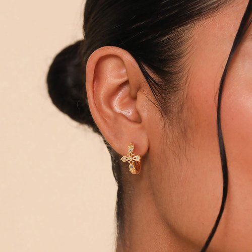 DREMMY STUDIOS Gold Dainty Huggie Hoop Earrings 18K Gold Plated Exquisite Open Tassel Dangle Charm Drop Sleeper Geometric Cross Coin Star Heart White CZ Simple Hypoallergenic Earrings for Women