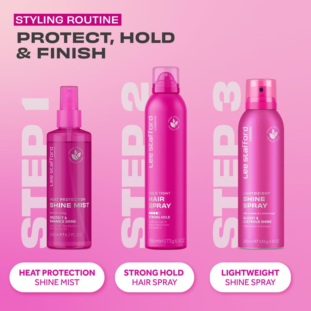 Lee Stafford Heat Protectant Spray | Styling Collection - Frizz Control Thermal Defense Shine Mist for Daily Use, Flat Iron & Blow Dry Safe, 6.7 Fl Oz